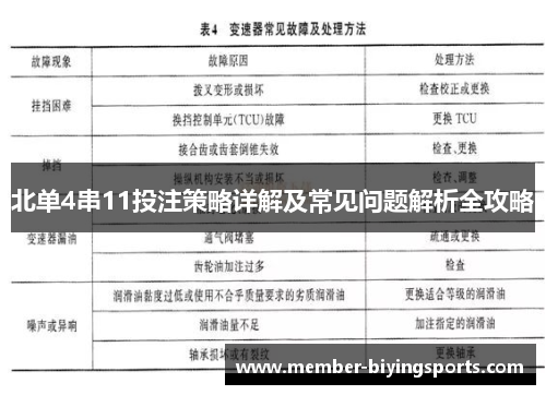 北单4串11投注策略详解及常见问题解析全攻略